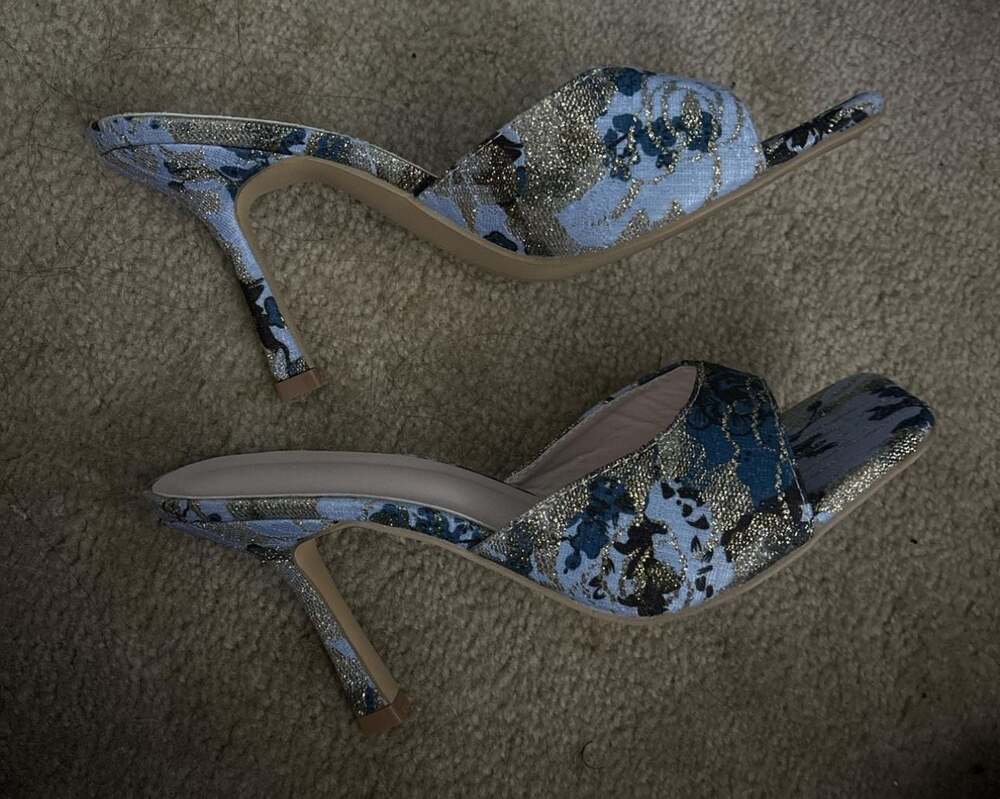 Graphic Stiletto Heeled Sandals, Glamorous Summer Glitter Mule Sandals